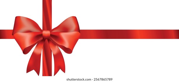 Red gift bow and ribbon on white background, ideal for holiday, celebration, or gift wrapping design concepts.