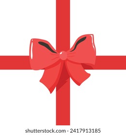 Red Gift Bow with Ribbons Vector Design.