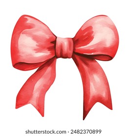 Red gift bow. Watercolor drawing. Vector illustration