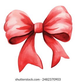 Red gift bow. Watercolor drawing. Vector illustration