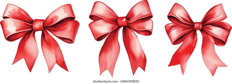 Red gift bow. Watercolor drawing. Vector illustration