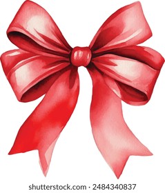 Red gift bow. Watercolor drawing. Vector illustration