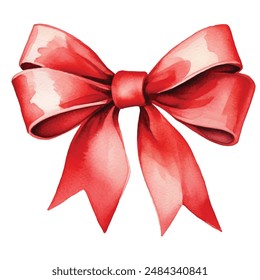 Red gift bow. Watercolor drawing. Vector illustration