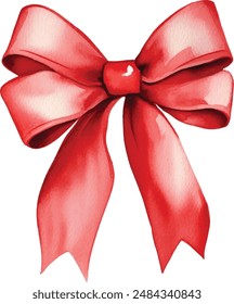 Red gift bow. Watercolor drawing. Vector illustration