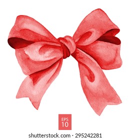 Red gift bow. Watercolor drawing. Vector illustration