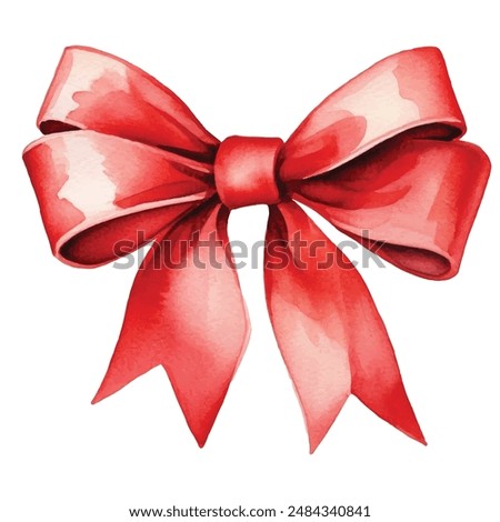 Red gift bow. Watercolor drawing. Vector illustration
