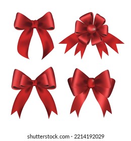 Red gift bows Decorative bow, 3d vector set