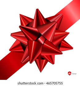 Red gift bows with ribbons. Detailed and realistic Vector illustration.