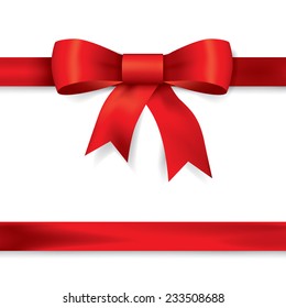 Red gift bows with ribbons. Vector.