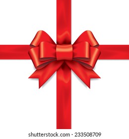 Red gift bows with ribbons. Vector.