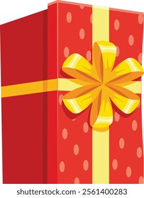 Red gift box adorned with a cheerful yellow ribbon and a lovely bow, eagerly awaiting unwrapping for a special occasion, radiating joy and excitement for all