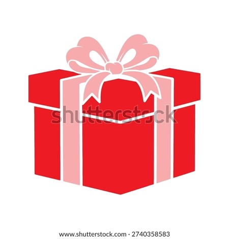 A red gift box adorned with a pink ribbon and bow
