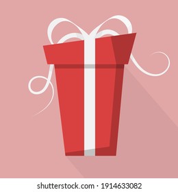 Red gift box, birthday celebration, special give away package, vector icon, flat illustration