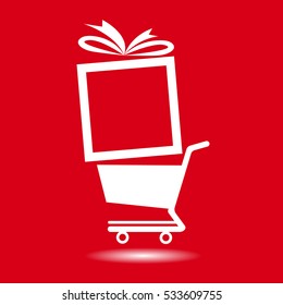 red gift box blank for your text on cart shopping, Boxing day design background.vector illustration.