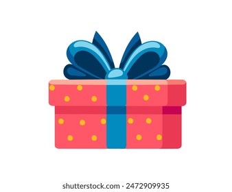 Red gift box with blue ribbon vector illustration isolated on white background