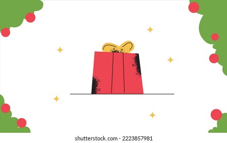 Red gift box with a bow. Holiday gift, holiday packaging, surprise