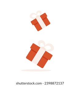 Red gift box with bow on white background