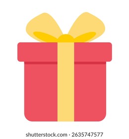 Red gift box cartoon with yellow ribbon. Party illustration. Can be used for wallpaper and sticker