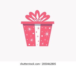 Red gift box decorated with snowflake, christmas or new year design.Vector illustration isolated on a white background.