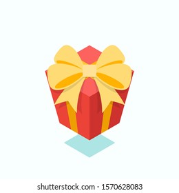 Red gift box decorative with yellow ribbon flat design style isolated on white background, vector illustration