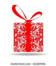 red gift box with designs on a white background