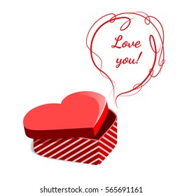 Red gift box in the form of heart. Gift Valentines Day. Isolated vector illustration on white background.