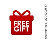  Red gift box with free gift text, vector illustration