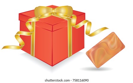 Red gift box with gold bow - isolated on white background - art vector