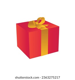 Red Gift Box WIth Gold Ribbon Vector Isolated On White Background