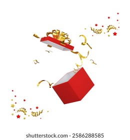 Red gift box with a golden bow and festive decorations, symbolizing celebrations, surprises, and joy. Perfect for holiday or special occasion themes.