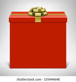 Red gift box with golden ribbon isolated on white. Vector illustration eps 10. 