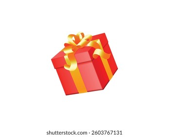 Red Gift Box with Golden Ribbon and Bow. Red Gift Box with Golden Ribbon and Bow — Luxury Present, Holiday, and Celebration Gift