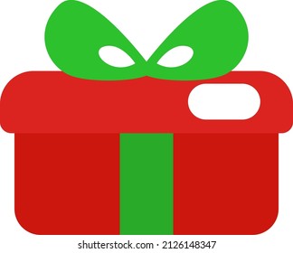 Red gift box with green bow, illustration, vector on a white background.