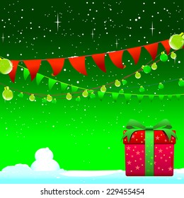 Red gift box and green ribbon for Christmas celebration