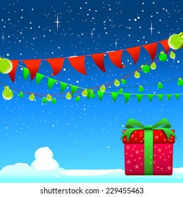 Red gift box and green ribbon for Christmas celebration