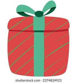 caja de regalo roja con cinta de tira verde, diseño plano, decoración navideña, caja de regalo, ilustración vectorial