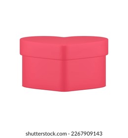 Red gift box heart shape romantic holiday festive celebration decor design 3d icon realistic vector illustration. Premium present package minimalist classic decorative container for surprise storage