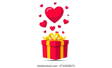 Caja de regalo roja con los corazones rojos que flotan para arriba, concepto del día de San Valentín