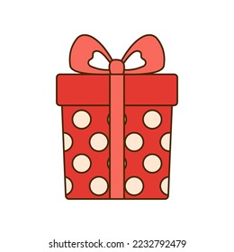 Red gift box icon with bow isolated on white background. Vector illustration.