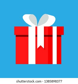 red gift box icon isolated on blue background vector illustration