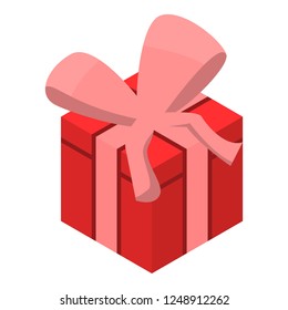 Red gift box icon. Isometric of red gift box vector icon for web design isolated on white background