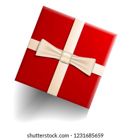 Red gift box icon. Realistic illustration of red gift box vector icon for web design isolated on white background