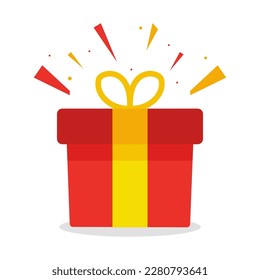 Red gift box icon vector illustration. Best use for birthday celebration, give away package, or loyalty program reward theme design.