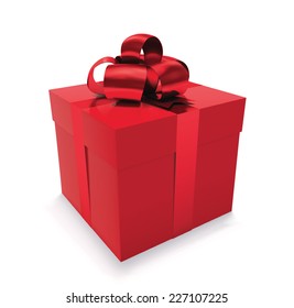 Red gift box isolated on white background. Vector illustration.
