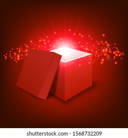Red gift box on gradient background, festival and celebration, red box, christmas object