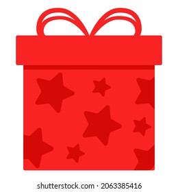 Red gift box on a white background. Online congratulations. A virtual gift. EPS 10. Surprise for New Year, Christmas, Birthday, Wedding. Holiday symbol. Amazing, decorative packaging.