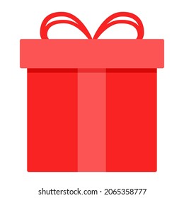 Caja de regalo roja sobre un fondo blanco. Felicitaciones en línea. Un regalo virtual. EPS 10. Sorpresa para Año Nuevo, Navidad, Cumpleaños, Boda. Símbolo de vacaciones. Asombroso embalaje decorativo.