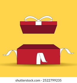 red gift box open, retro theme design