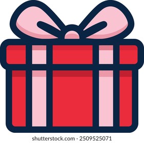 Red gift box with pink ribbon and bow, simplistic flat design