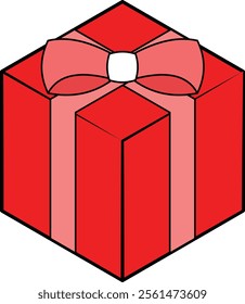 red gift box with a pink ribbon